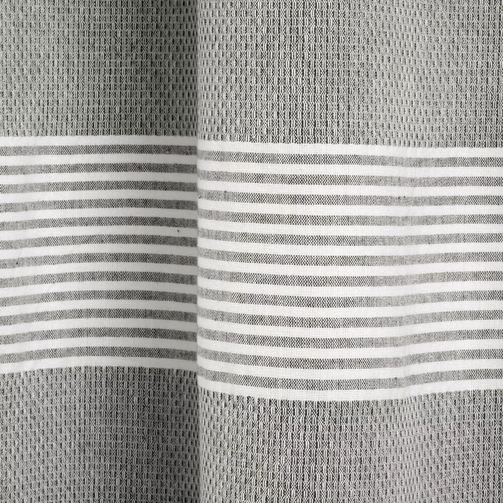 2Tucker Stripe Yarn Dyed Cotton‎ Knotted Tassel Window Curtain Panels Gray 40X95
